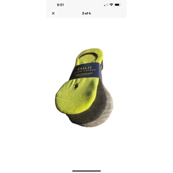 Polo Ralph Lauren Neon Solid Sneaker Liners Socks 3 Pack Men Shoe Size 6-12.5 - Picture 2 of 4